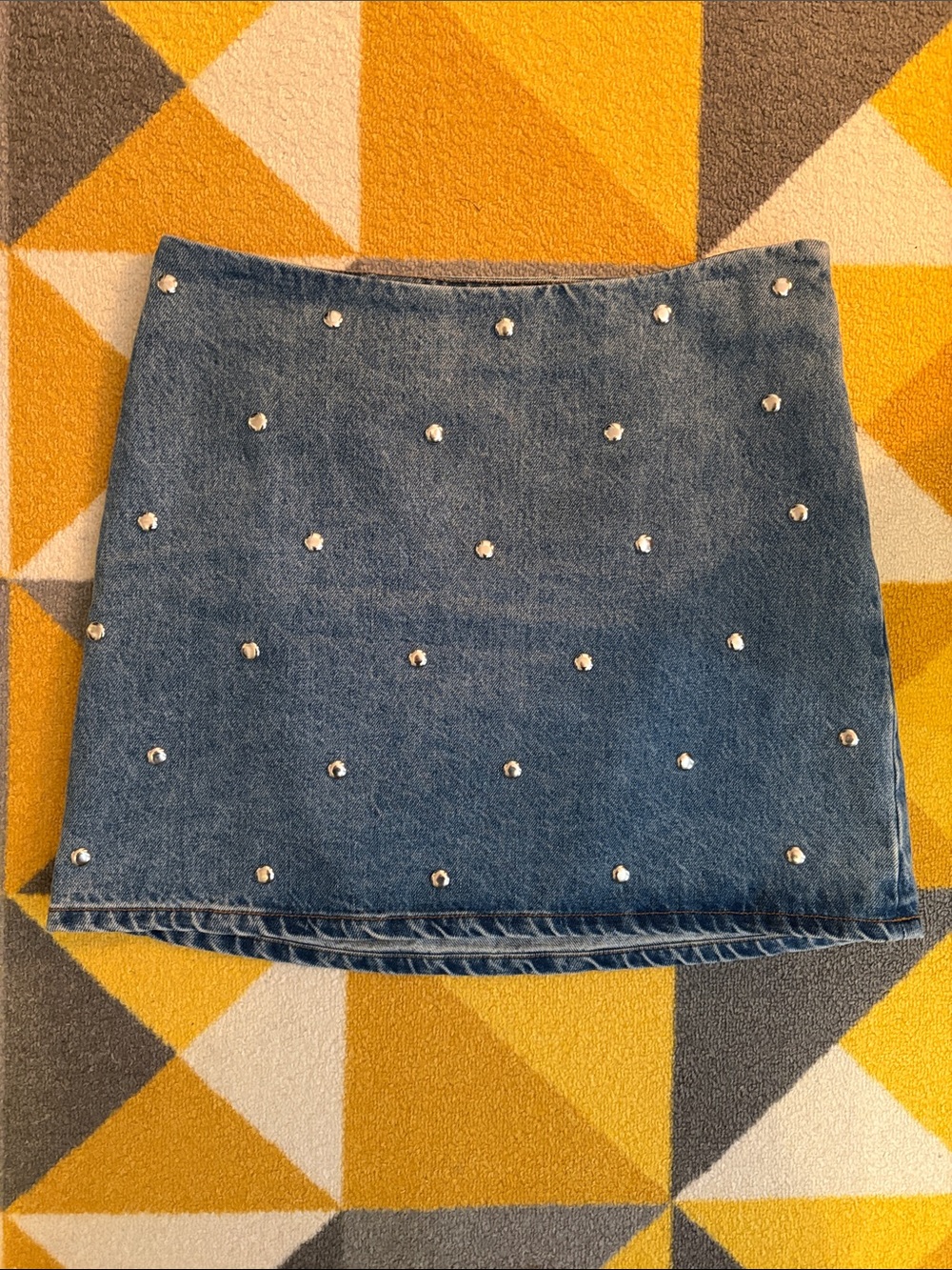 Studded Blue Denim Mini Skirt - Women's